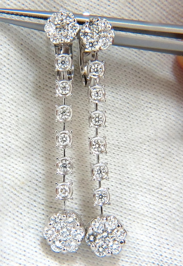 1.70ct NATURAL ROUND DIAMONDS FLOATING CLUSTER DANGLE EARRINGS OMEGA** (1 of 7)