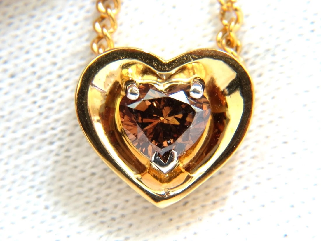 .78CT NATURAL PURE VIVID BROWN HEART CUT DIAMOND PENDANT 14KT NECKLACE+** (1 of 8)