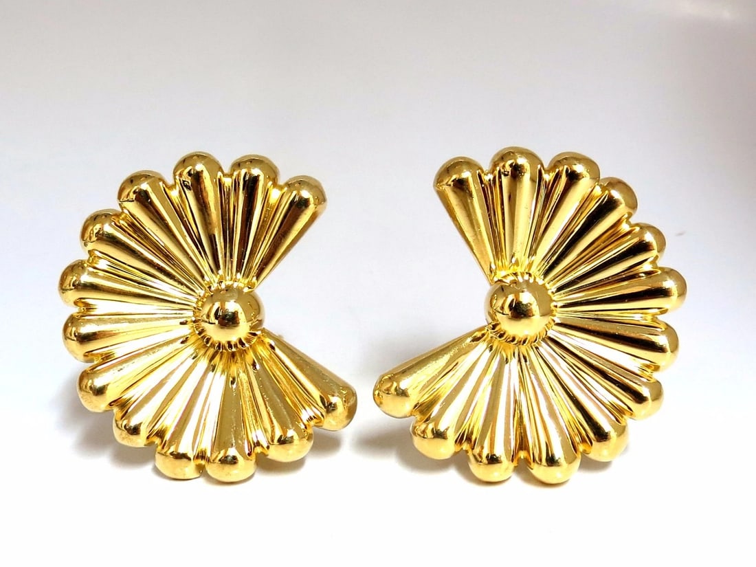 18kt 3D Bohemian Hobo Chick Retro Clip Earrings Prime Shabby**: Title: 18kt 3D Bohemian Hobo Chick Retro Clip Earrings Prime Shabby** Description: Hobo Chick Prime High shine, 3d textured clip earrings Circular Sunburst Pattern. Measurements of Earrings: 1.4 x 1.1