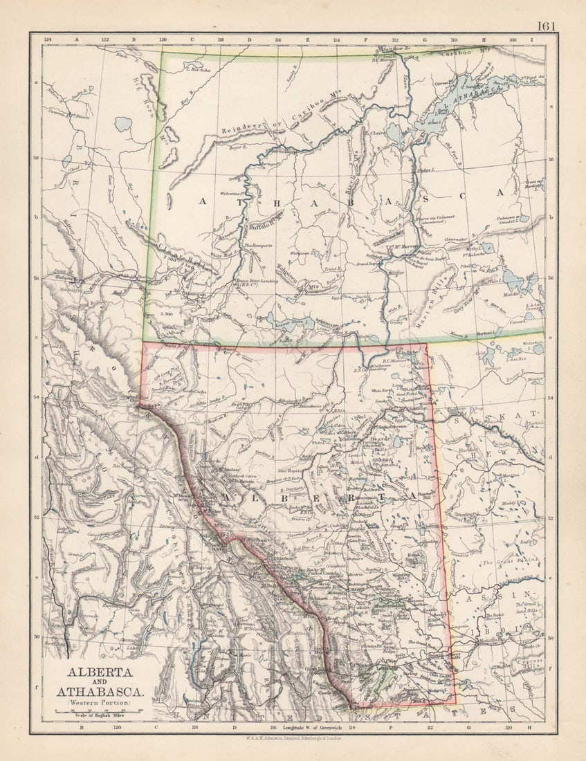 ALBERTA & ATHABASCA. Province map w/ Canadian Pacific Railroad. JOHNSTON 1901 (1 of 1)