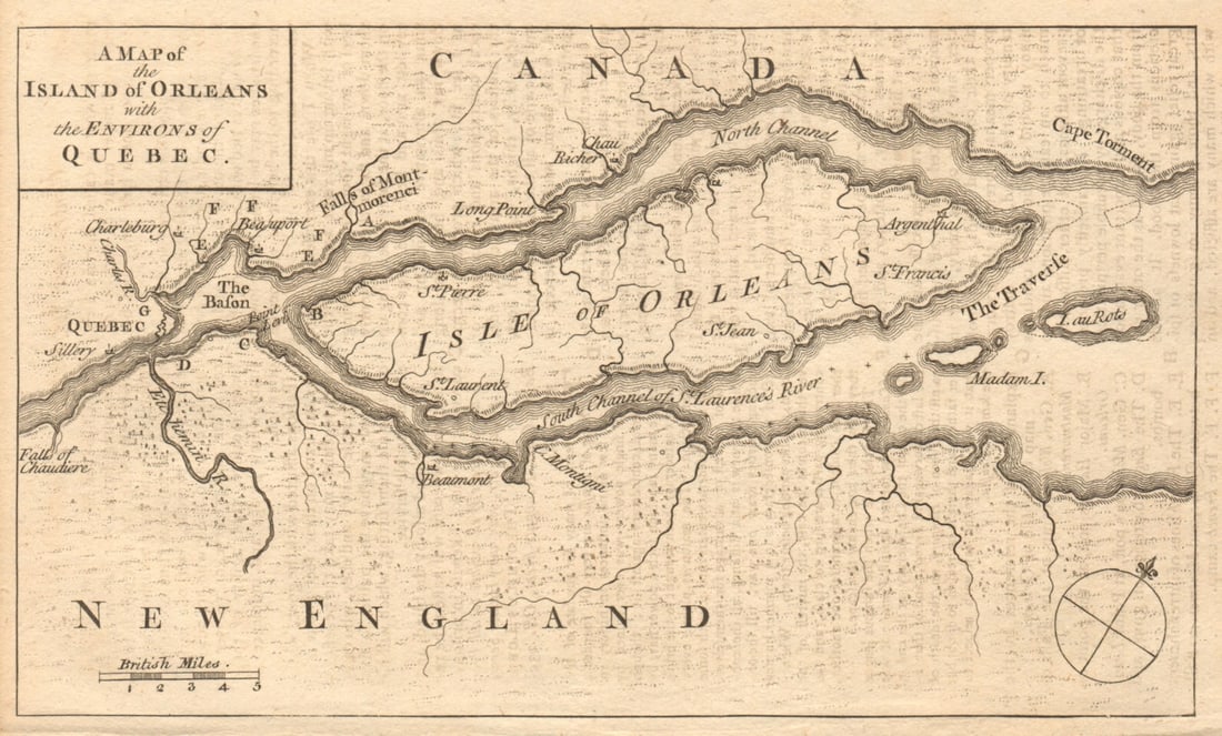Island of / Île-d'Orléans & Quebec City environs. Canada. GENTS MAG 1759 map (1 of 1)