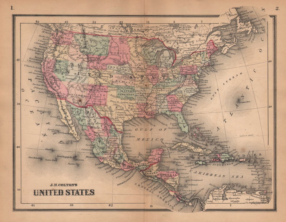 J. H. Colton's United States. Wyoming attached to Dakota 1864 old antique map (1 of 1)