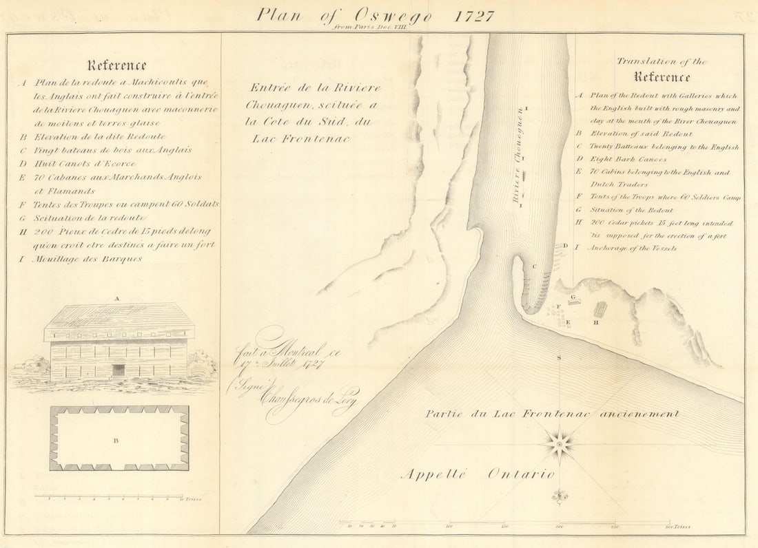 Plan of Oswego in 1727. Riviere Choueguen. Lake Frontenac. New York 1849 map (1 of 1)
