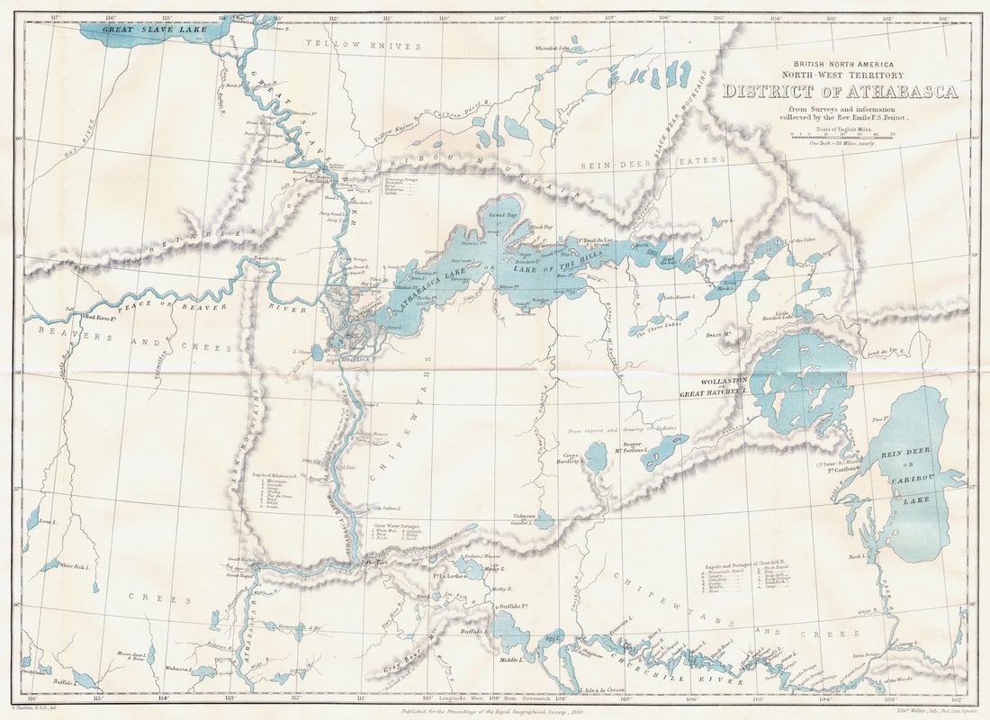 ATHABASCA DISTRICT. British North America. Canada. Petitot surveys. RGS 1883 map (1 of 1)