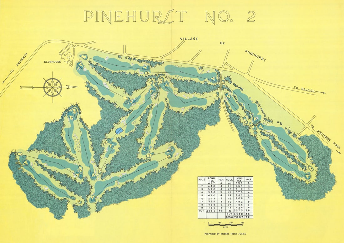 Pinehurst No.2, North Carolina. Golf course plan by Robert Trent Jones 1954 map (1 of 1)