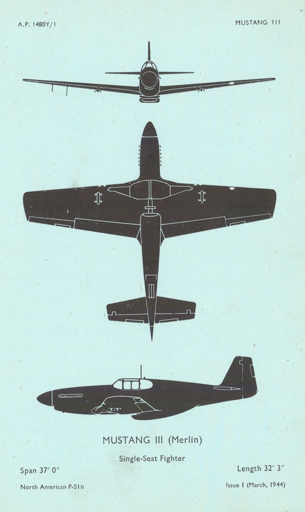 North American P-51B Mustang III fighter. Aircraft recognition profile 1944 (1 of 1)