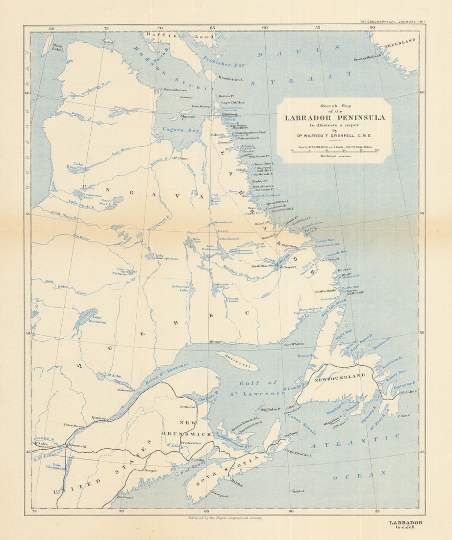 Sketch map of the Labrador Peninsula… by Wilfred Grenfell. Canada. RGS 1911 (1 of 1)