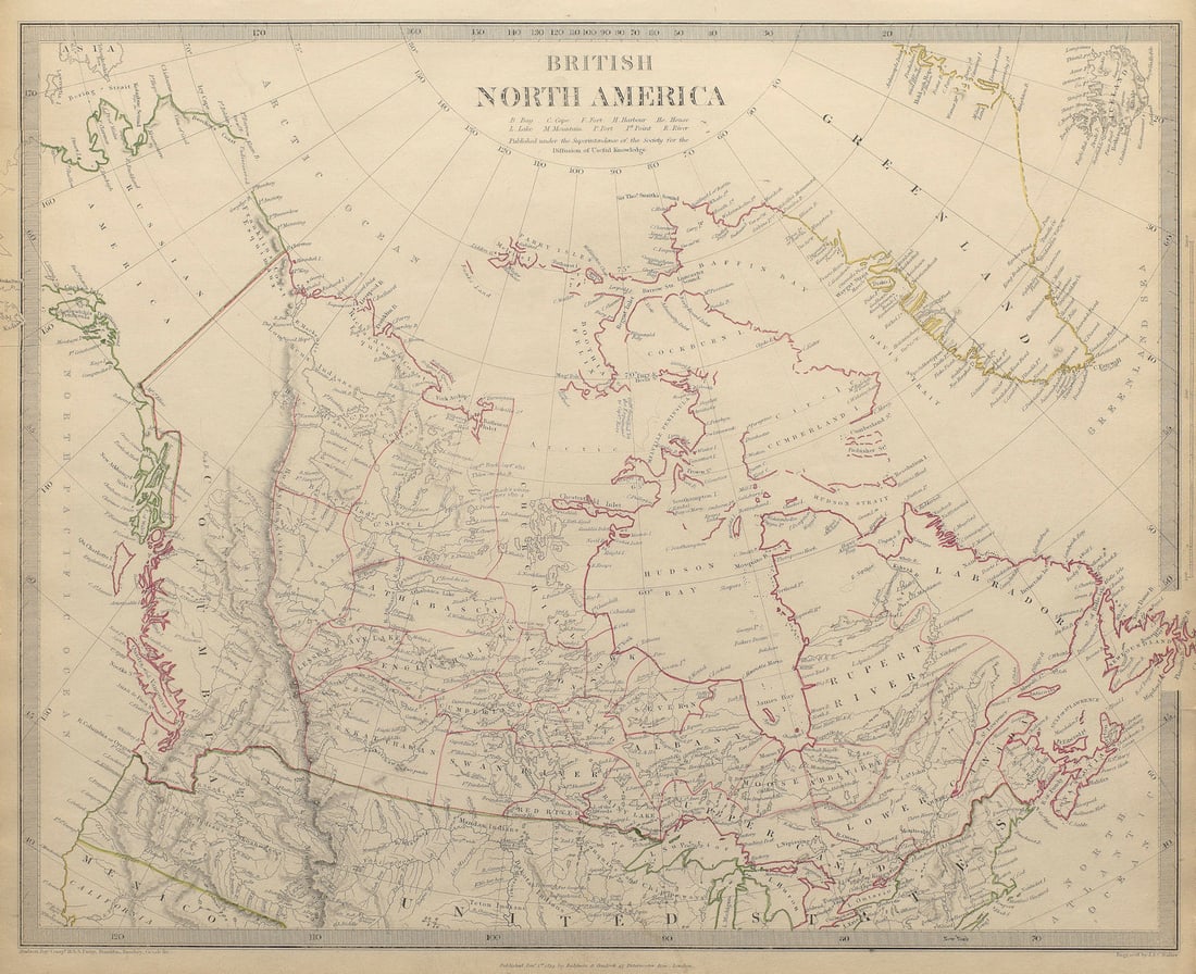 BRITISH NORTH AMERICA. Canada pre Oregon Treaty. Russian America.SDUK 1844 map (1 of 1)
