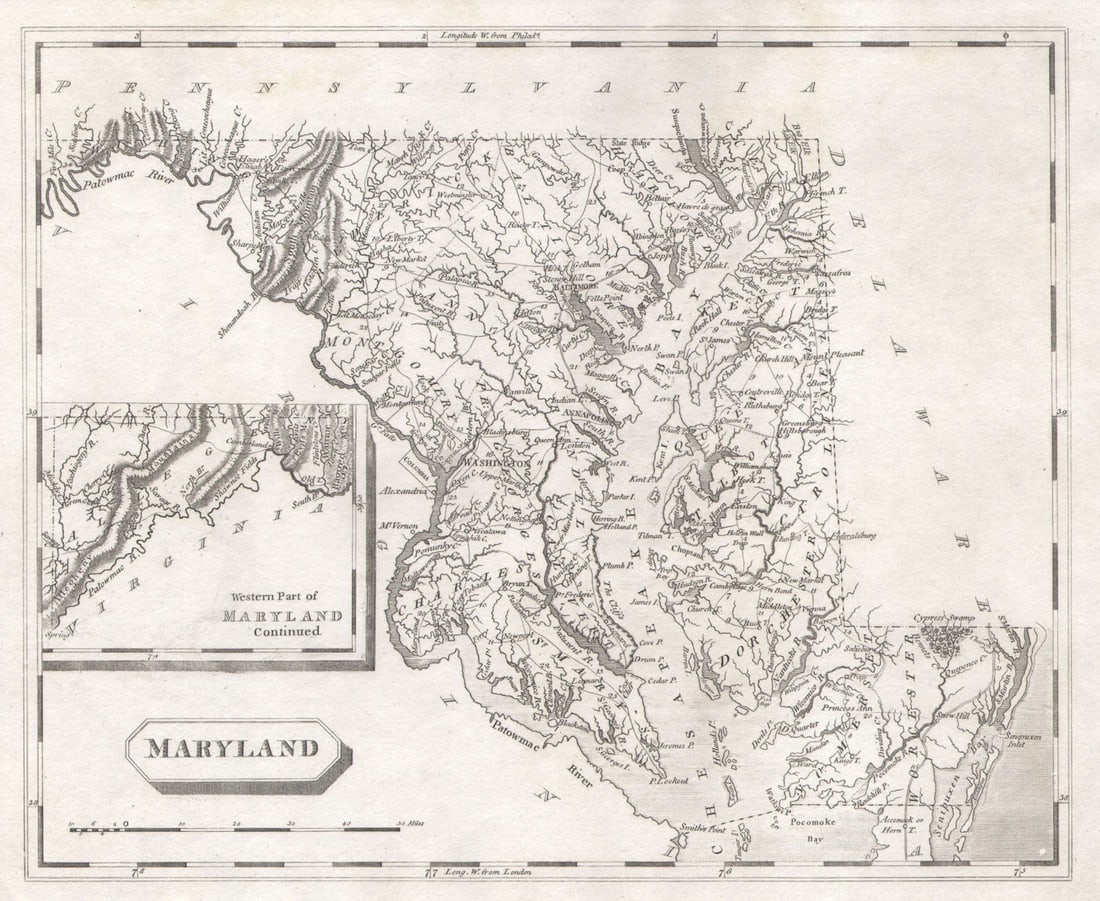 Maryland state map by Arrowsmith & Lewis 1812 old antique plan chart (1 of 1)