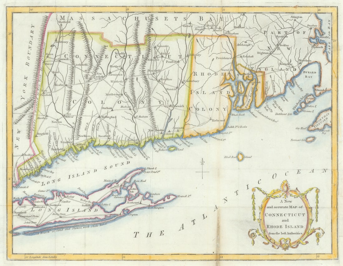 A New and accurate Map of Connecticut and Rhode Island… Universal Magazine 1780 (1 of 1)