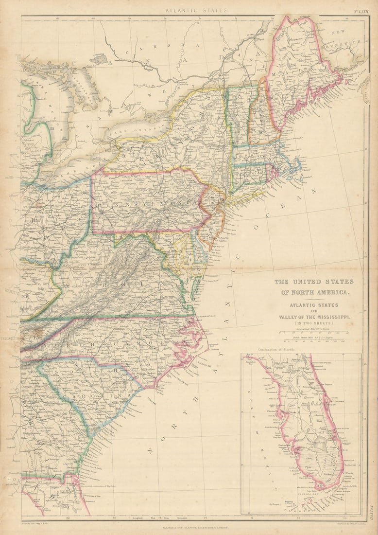 The United States of North America. USA Atlantic States. LOWRY 1860 old map (1 of 1)