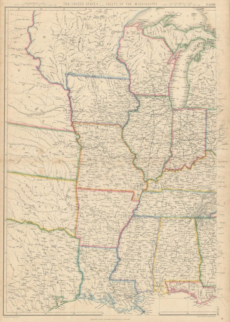 United States - Valley of the Mississippi by Joseph Wilson Lowry. USA 1860 map (1 of 1)