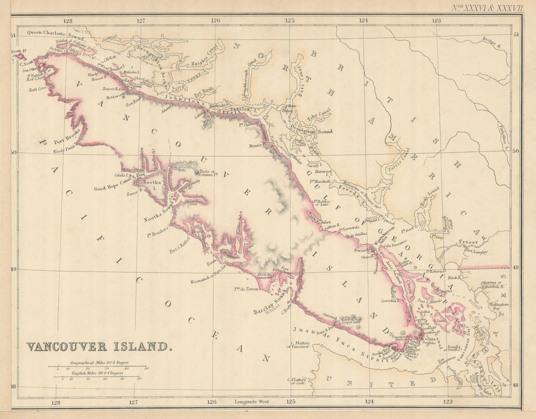 Vancouver Island by Edward Weller 1860 old antique vintage map plan chart (1 of 1)