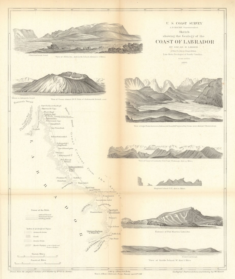 US Coast Survey. Geology of Labrador. Eclipse Expedition. Oscar Lieber 1860 map (1 of 1)