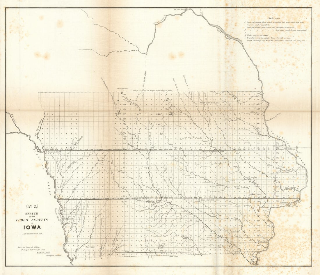 Sketch of the Public Surveys in Iowa. US Topographical Bureau 1854 old map (1 of 1)