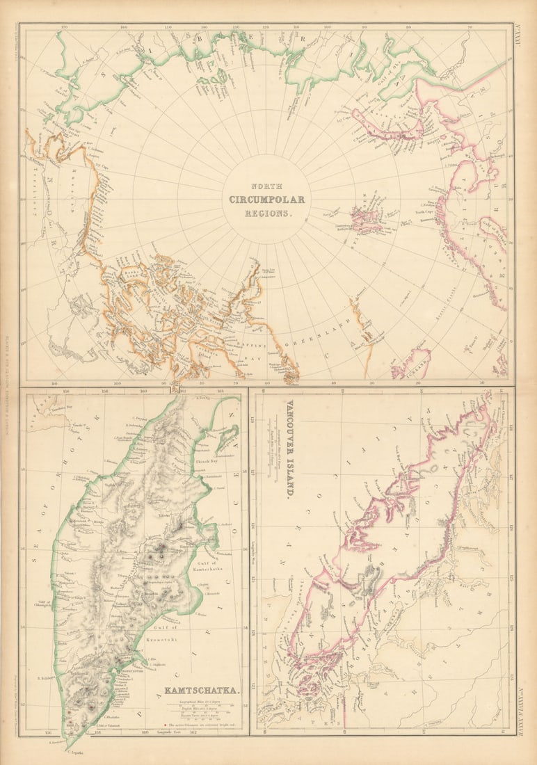 North Circumpolar Regions. Vancouver Island. Kamchatka volcanoes WELLER 1859 map (1 of 1)