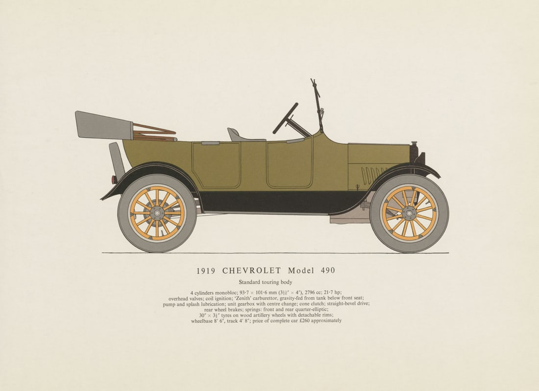 Chevrolet Model 490 touring car (1919) motor car print by George Oliver 1961 (1 of 1)