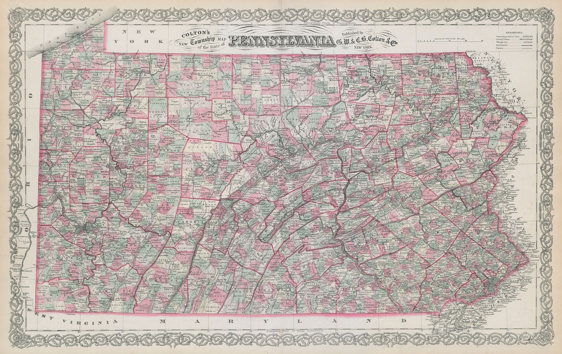 Colton's Pennsylvania. Decorative antique US state map 1869 old (1 of 1)