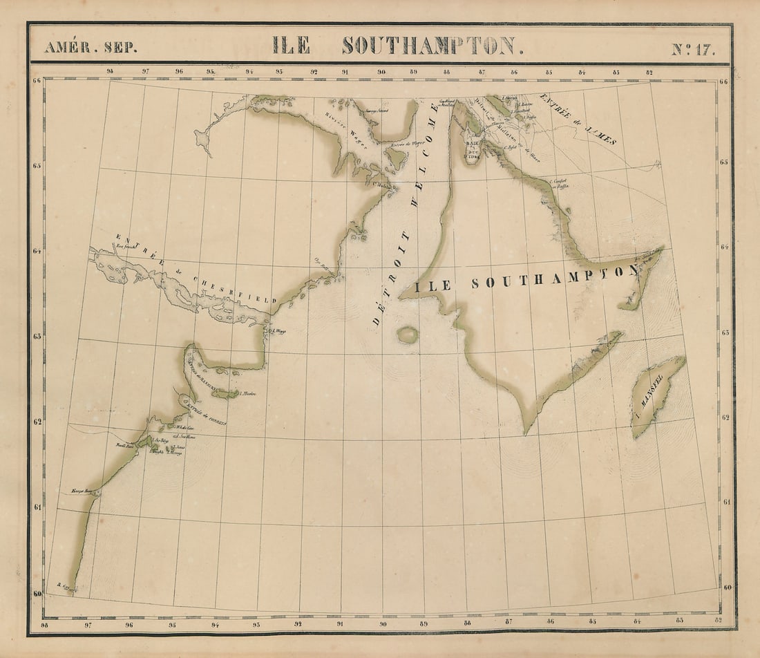 Amér. Sep. Ile Southampton Island #17. Hudson Bay Canada. VANDERMAELEN 1827 map (1 of 1)