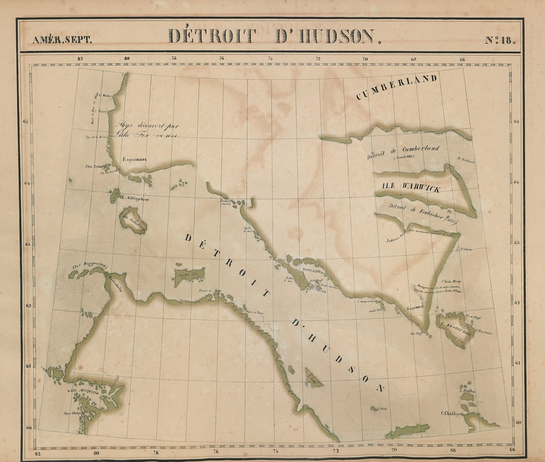 Amér Sep. Détroit d'Hudson Strait #18 Baffin Island Canada VANDERMAELEN 1827 map (1 of 1)