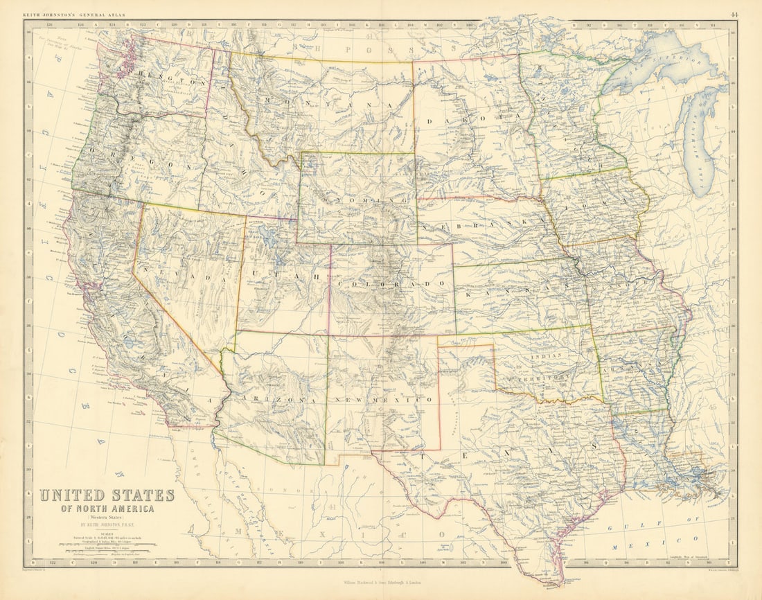 United States of North America (Western States). USA. 50x60cm. JOHNSTON 1876 map (1 of 1)