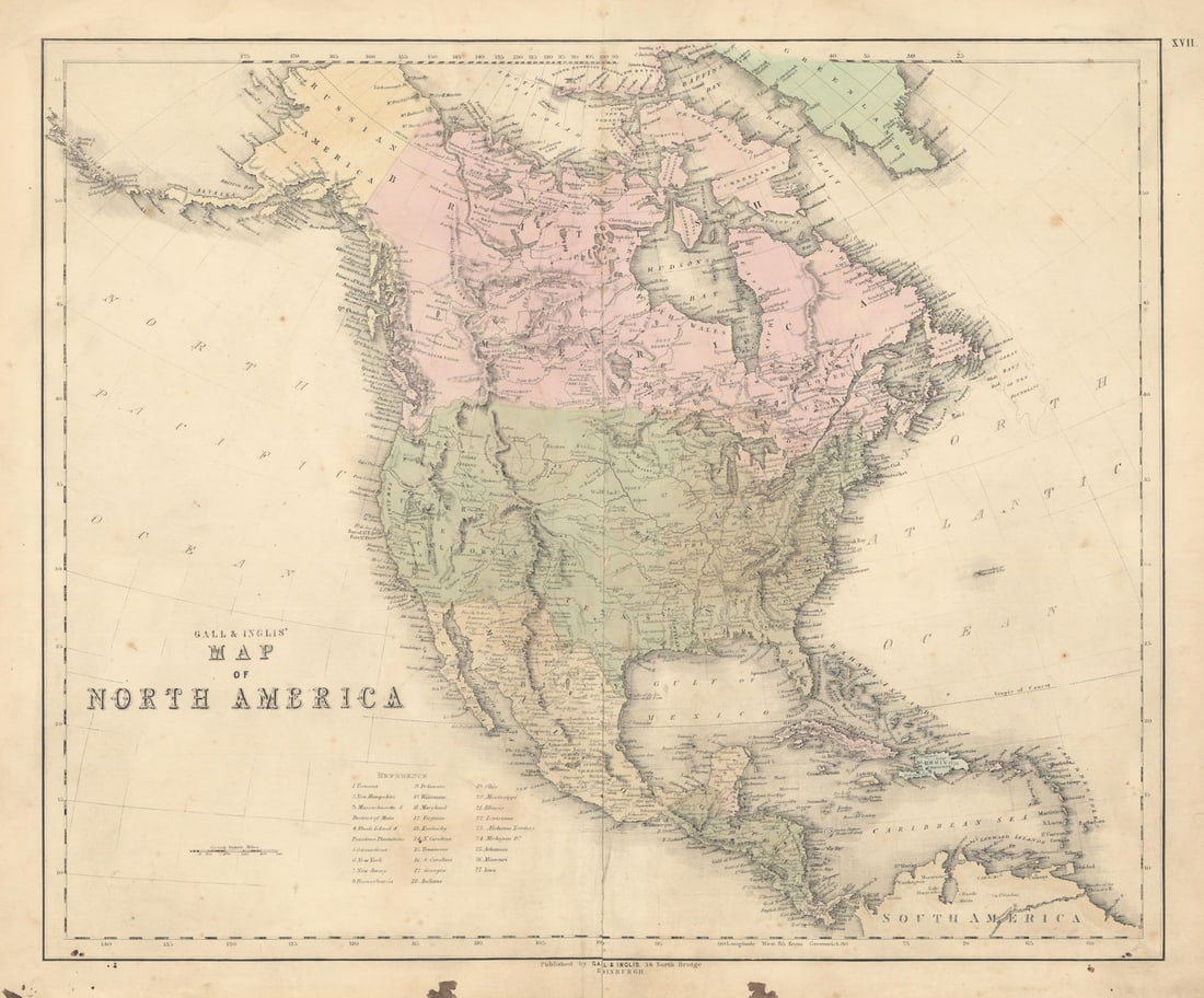 Gall & Inglis' Map of North America. Native American tribes & villages 1850: Title: Gall & Inglis' Map of North America. Native American tribes & villages 1850 Description: Gall & Inglis' Map of North America'. The map contains a wealth of detail. The regions still then po
