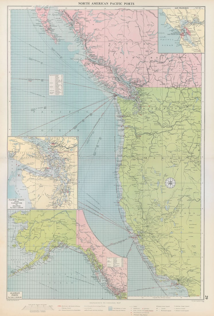 US Canada North America Pacific Ports sea chart Vancouver SF LA LARGE 1952 map (1 of 1)