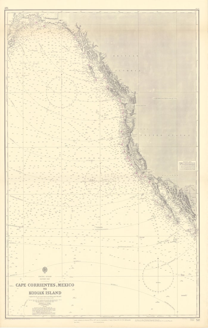 Eastern Pacific. North America West coast. ADMIRALTY sea chart 1877 (1956) map (1 of 1)