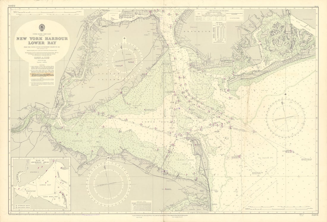 New York Harbor Lower Bay Brooklyn Staten Island ADMIRALTY chart 1950 (1956) map (1 of 1)
