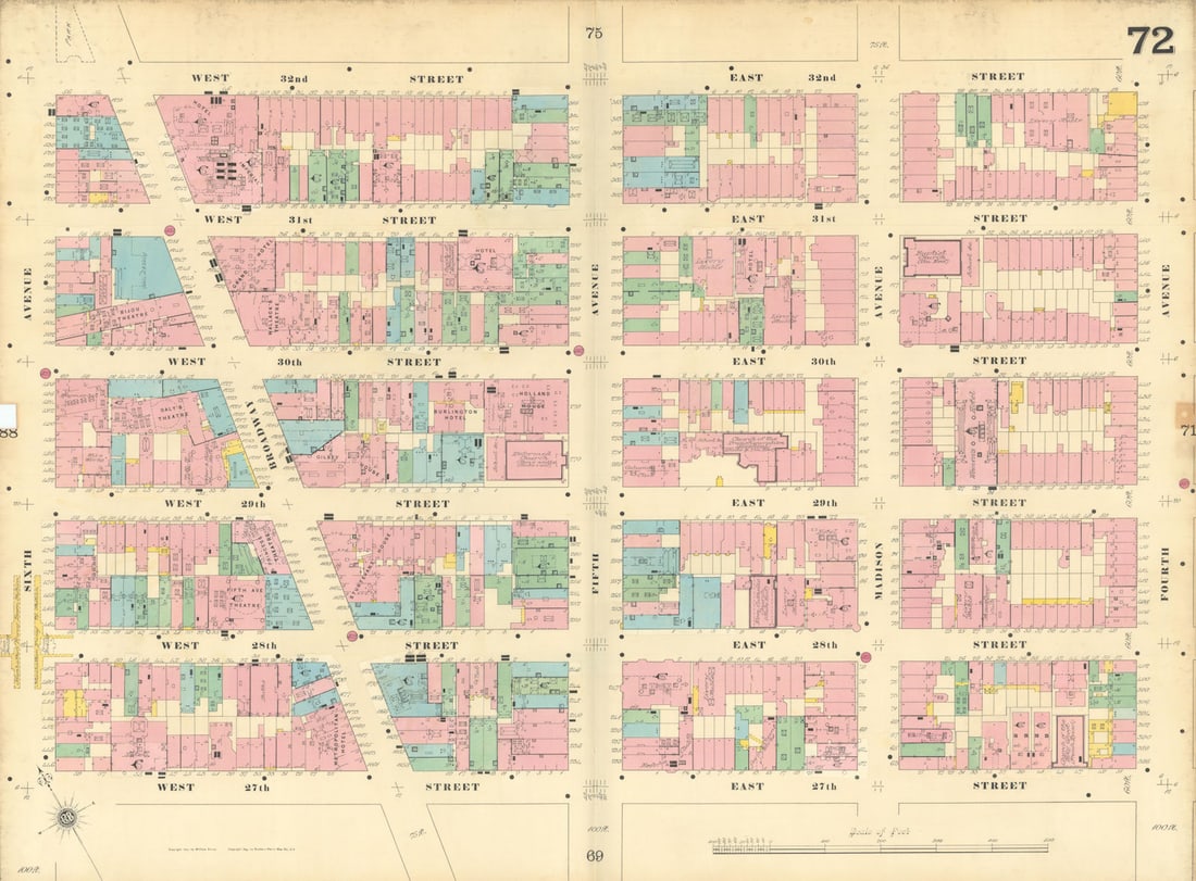 Sanborn NYC #72 Manhattan Midtown NoMad Koreatown Rose Hill Murray Hill 1899 map (1 of 1)