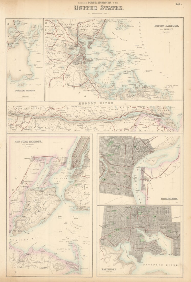 US Northern Ports & Harbours. Boston New York Philadelphia Baltimore c1863 map (1 of 1)