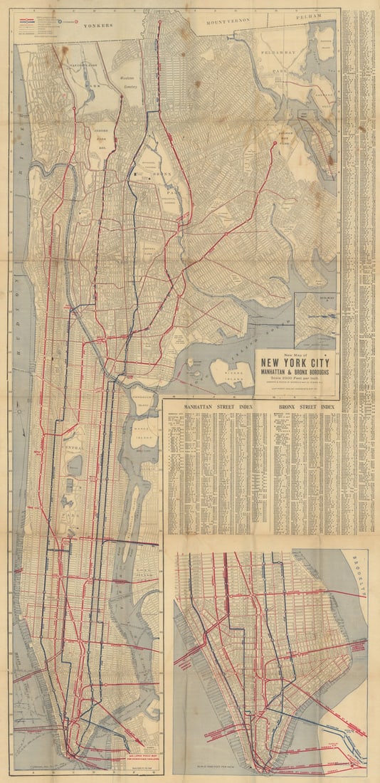 New Official Subway System Map of New York City. IRT/Elevated lines 38x18in 1920 (1 of 1)