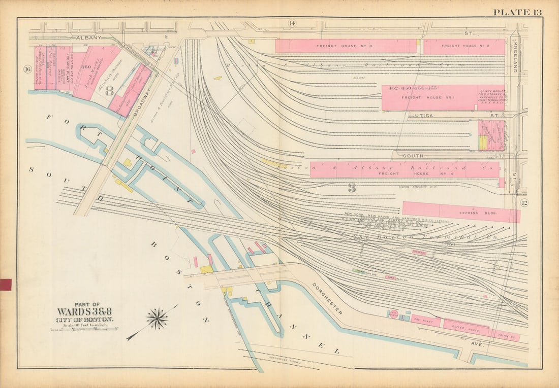 Boston #13 South Bay rail yard/Interchange. Fort Point Channel. BROMLEY 1928 map (1 of 1)