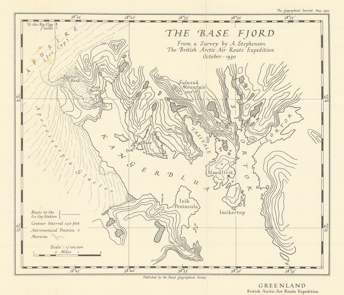 The Base Fjord from a survey by A Stephenson. BAARE October 1930. RGS 1932 map (1 of 1)