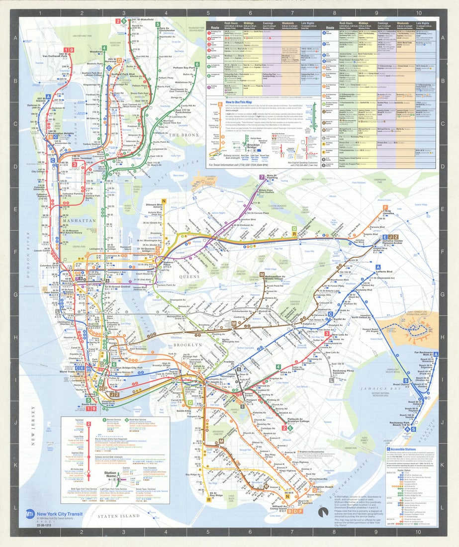 Vintage NYC Subway Map published by New York City Transit Authority. August 1994 (1 of 1)