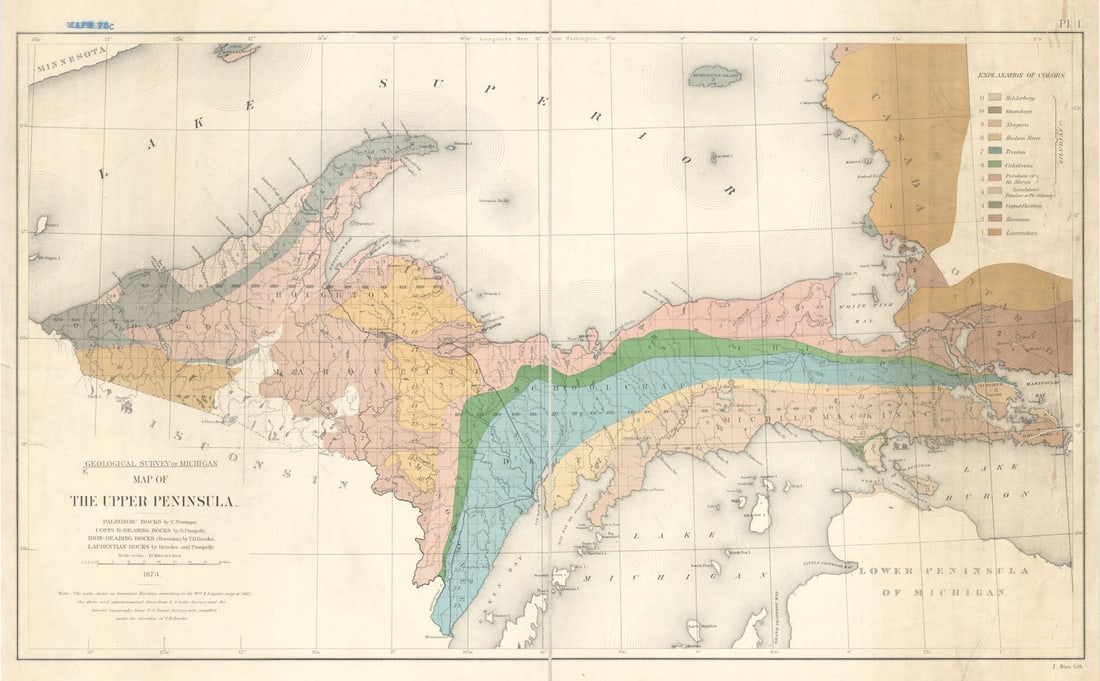 Geological Survey of Michigan—The Upper Peninsula—Copper bearing rocks 1873 map (1 of 1)