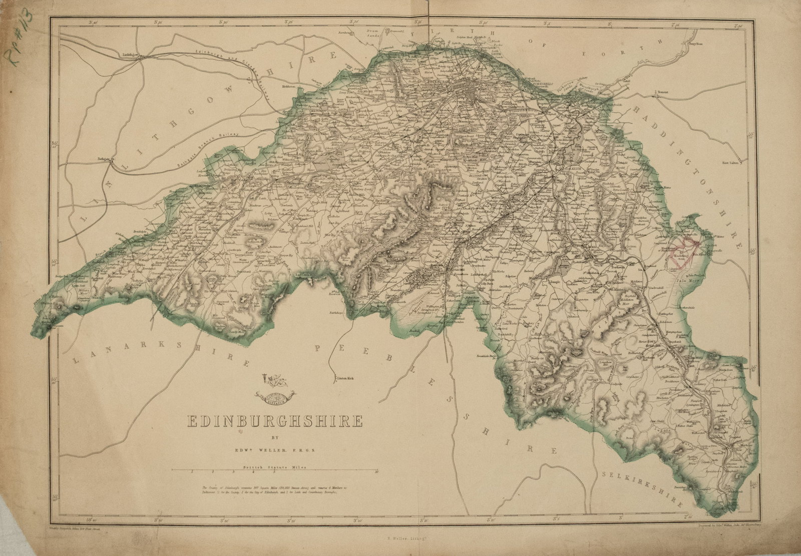 1863 Weller map of Edinburgshire, Scotland -- Edinburghshire (1 of 1)