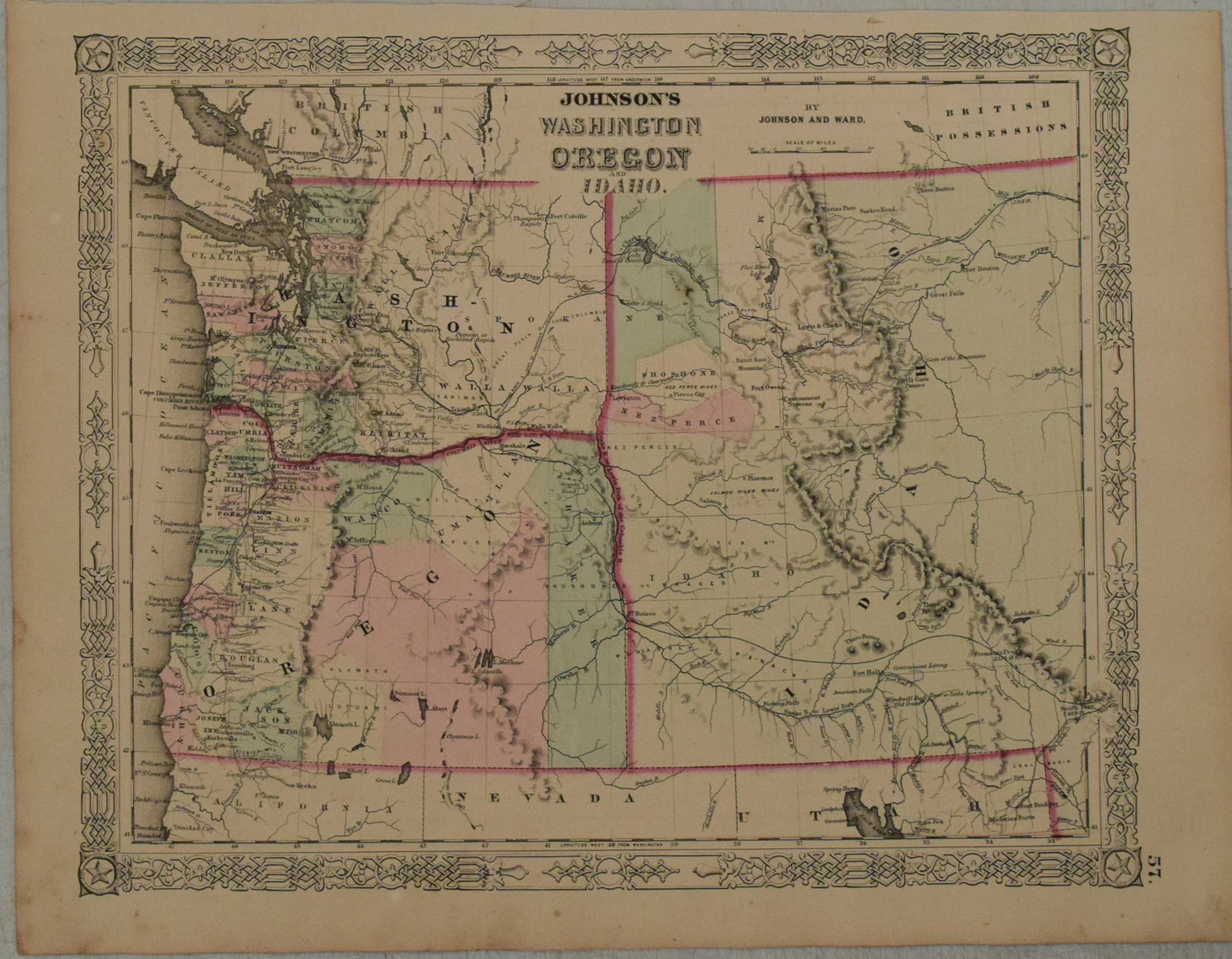 1863 Johnson Map of Washington, Oregon and Idaho -- Johnson's Washington, Oregon and Idaho: Title: 1863 Johnson Map of Washington, Oregon and Idaho -- Johnson's Washington, Oregon and IdahoCartographer:Johnson & WardYear/Place: 1863, New YorkMap Dimension (in.):12.7 X 15.5