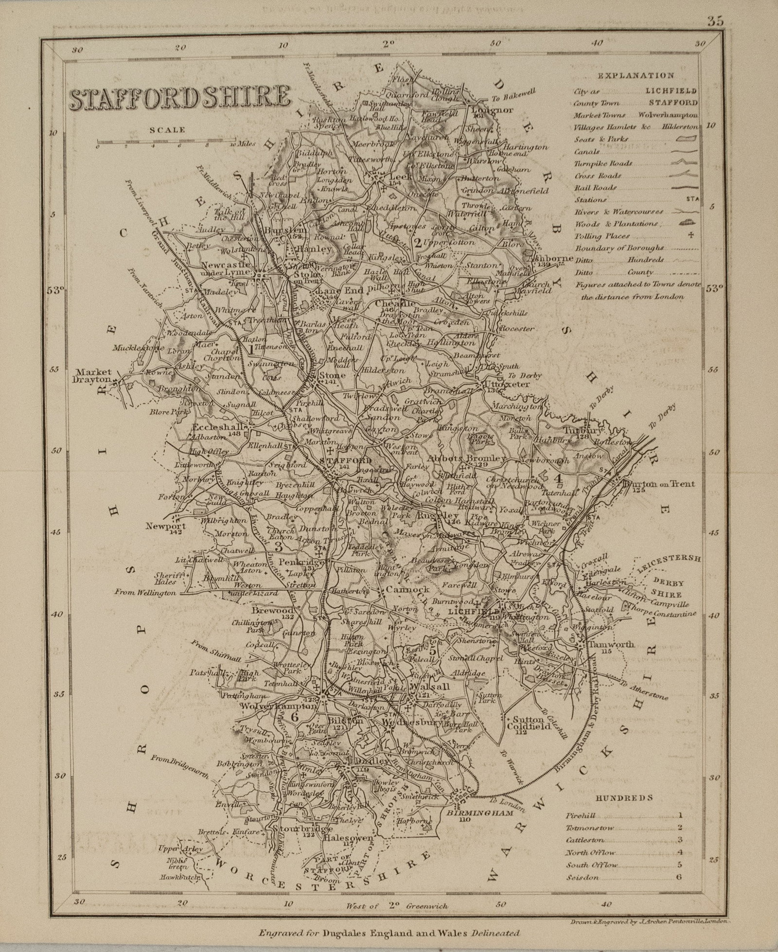 1845 Archer Map of Staffordshire -- Staffordshire (1 of 1)