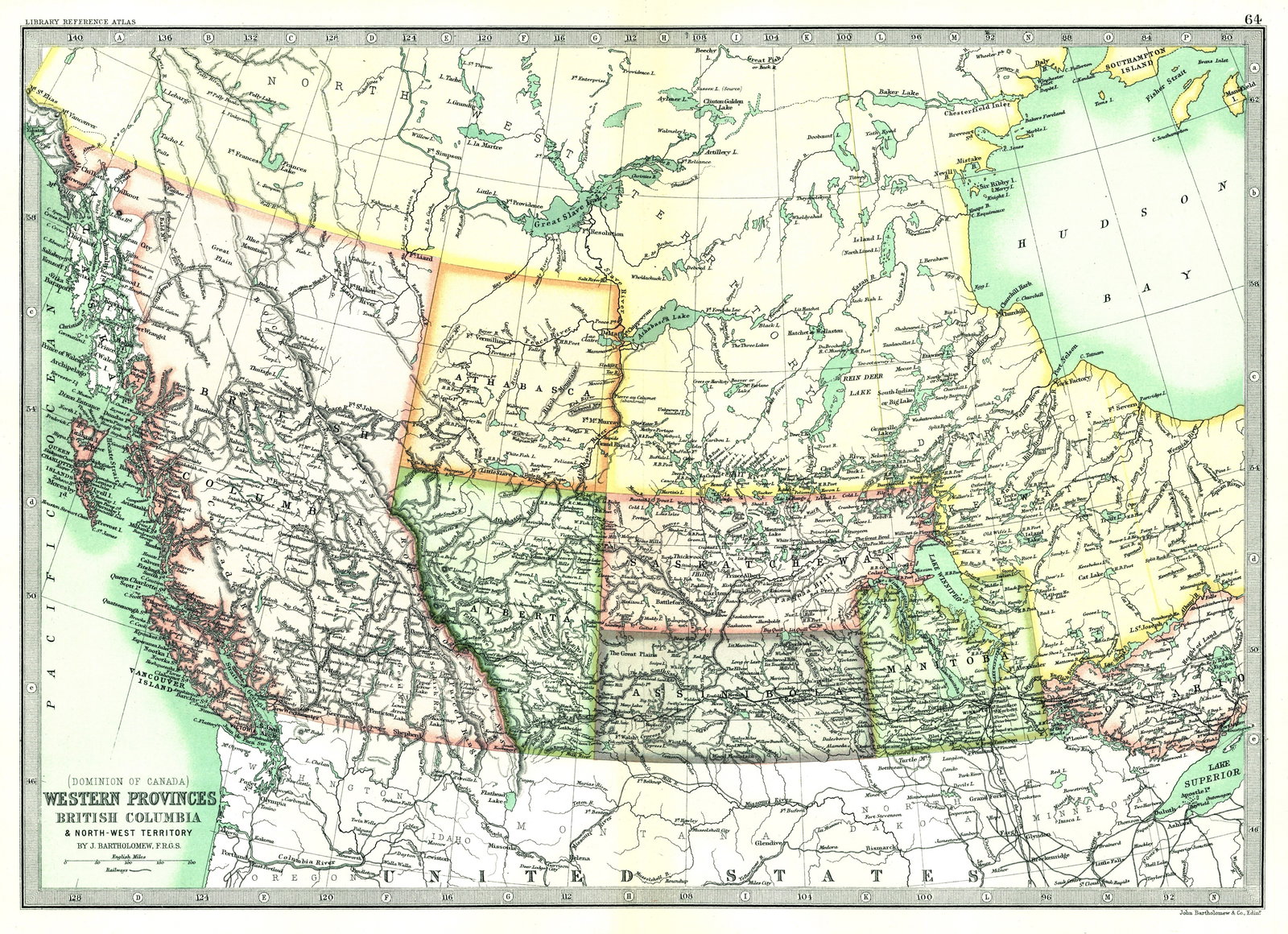 (Dominion of Canada) Western Provinces British Columbia & North-West Territory: Publication Date:1890 Title:(Dominion of Canada) Western Provinces British Columbia & North-West Territory,li>Cartographer:BARTHOLOMEW, JOHN & CO. Publisher:MACMILLAN & CO. Brief Description:"By J. Ba
