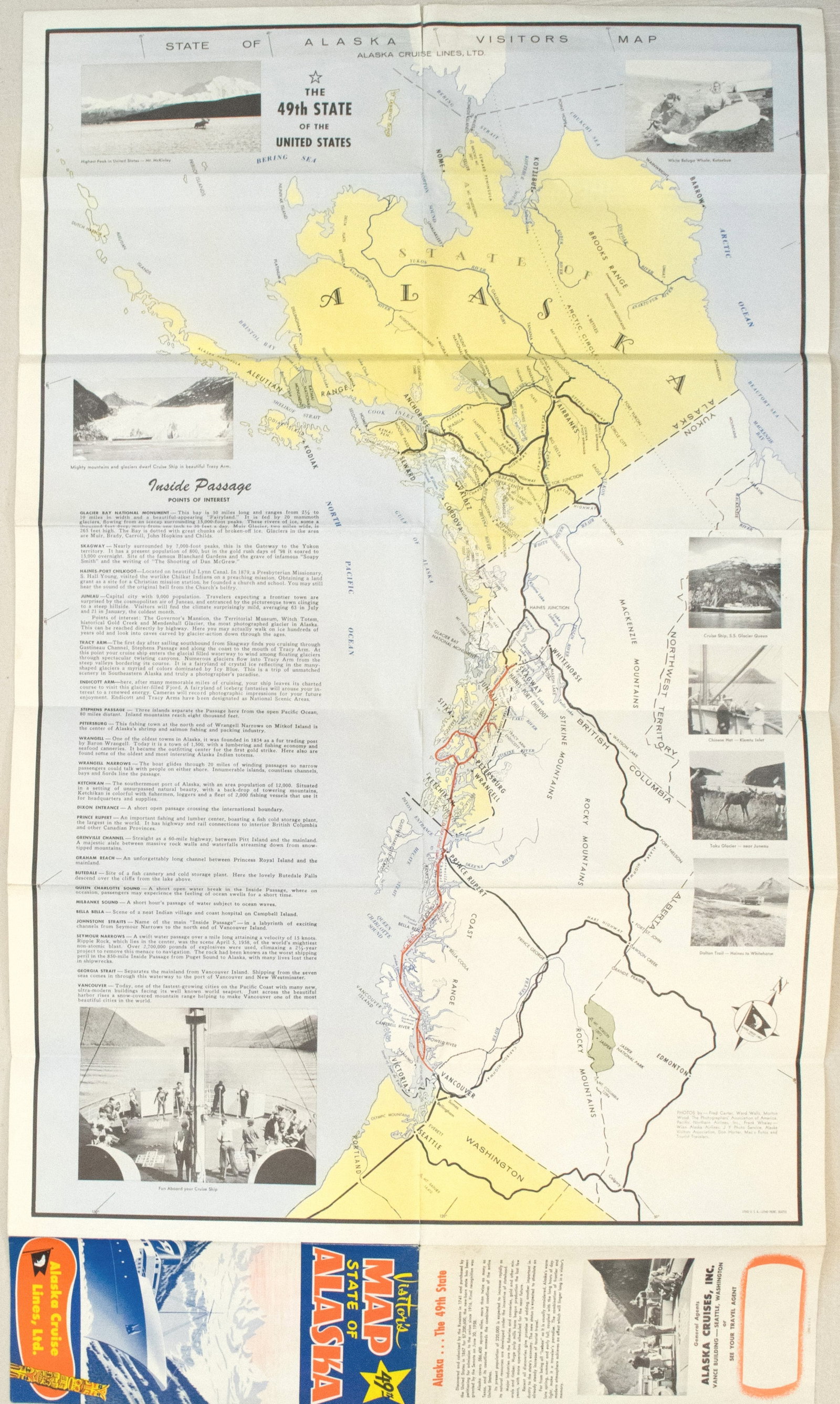 1960 Alaska Cruise Lines Pictorial Map of Alaska -- State of Alaska Visitor's Map (1 of 1)