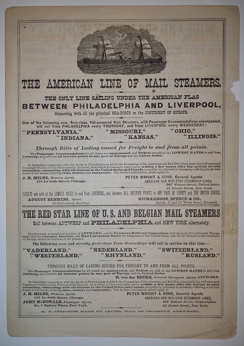 American Line of Mail Steamers: Publication Date:1877Title:American Line of Mail Steamers,li>Cartographer:SHARP, W. C.]Publisher:NATIONAL RAILWAY PUBLICATION CO.Brief Description:The only line sailing under the American flag