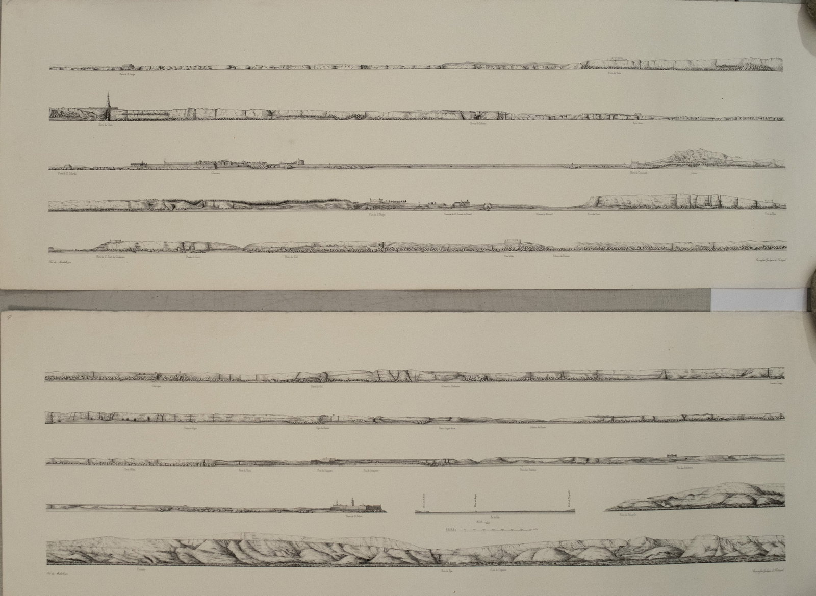Two Portugese Coastal Views Near Lisbon and the Tajo River: Title: Two Portugese Coastal Views Near Lisbon and the Tajo RiverCartographer:Comissao Geologica de PortugalMap Dimension (in.):12.6 X 35.2 in. each sheetDescription:These are two outstanding larger