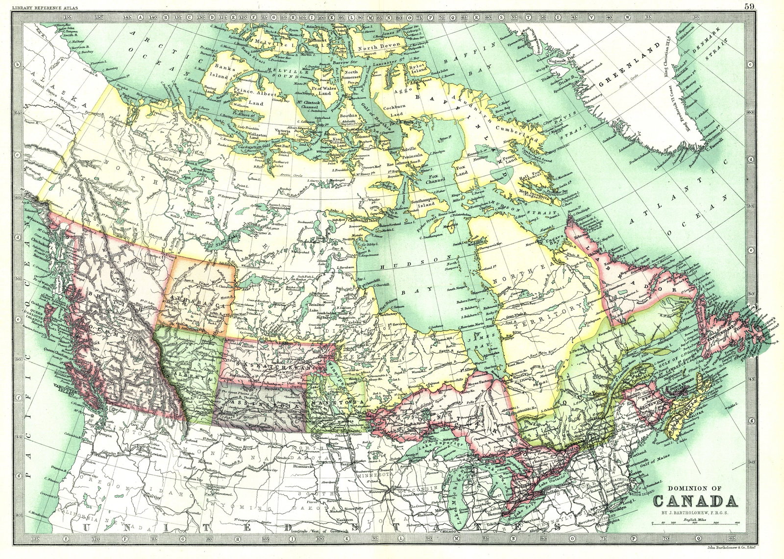 Dominion of Canada: Publication Date:1890Title:Dominion of Canada,li>Cartographer:BARTHOLOMEW, JOHN & CO.Publisher:MACMILLAN & CO.Brief Description:"By J. Bartholomew, F.R.G.S." 59 Polar projection. From Bartholomew's