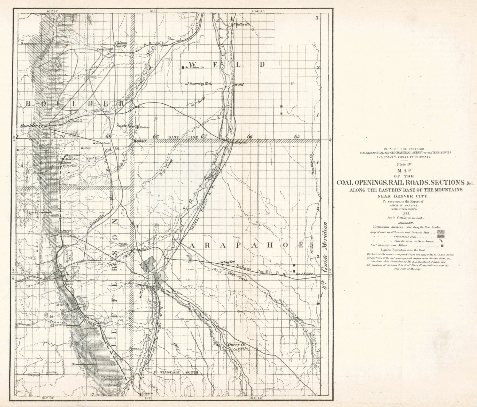 Plate IV. Map of the Coal Openings, Rail Roads, Sections &C. Along the Eastern Base of The Mountains (1 of 3)