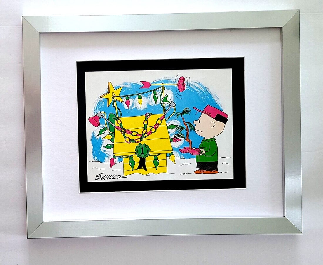 Charles Schulz Snoopy Peanuts Signed 1968 Christmas Cartoon Print Framed: WE HAVE FOR SALE TODAY THIS BEAUTIFUL VINTAGE 1968 OFFSET LITHOGRAPH AFTER CHARLES M. SCHULTZ " CHRISTMAS PEANUTS CARTOON " FACSIMILE SIGNED IN INK THIS ART PRINT IS MATTED AND MOUNTED ON A 14 X 11