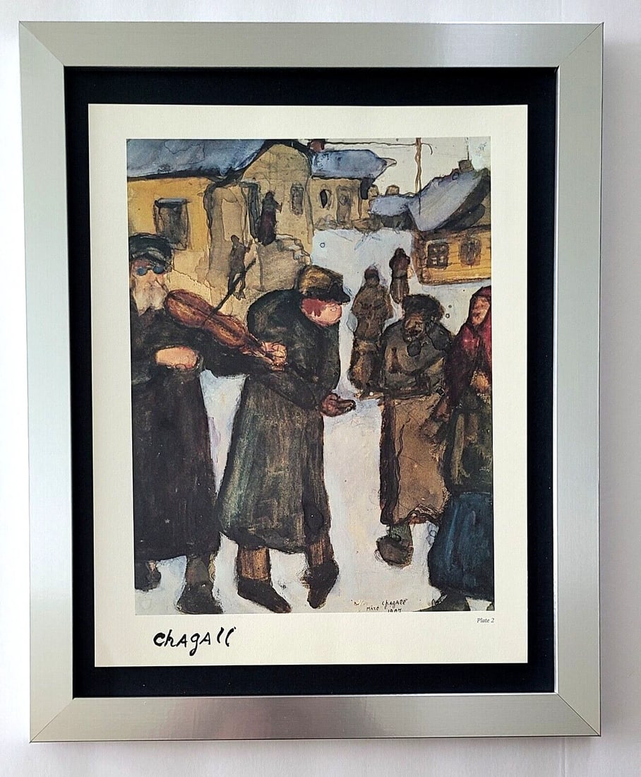 MARC CHAGALL + 1975 BEAUTIFUL SIGNED PRINT MOUNTED AND FRAMED: This is a Beautiful and Scarce 1975 Print after MARC CHAGALL FACSIMILE INK SIGNED From his Lithographs Collection Mounted and Framed in a 14x11 New Frame. Printed in Italy in 1975 after the Iconic Art