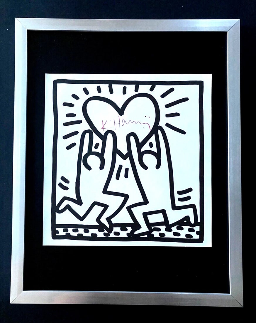 KEITH HARING + SIGNED VINTAGE PRINT FRAMED