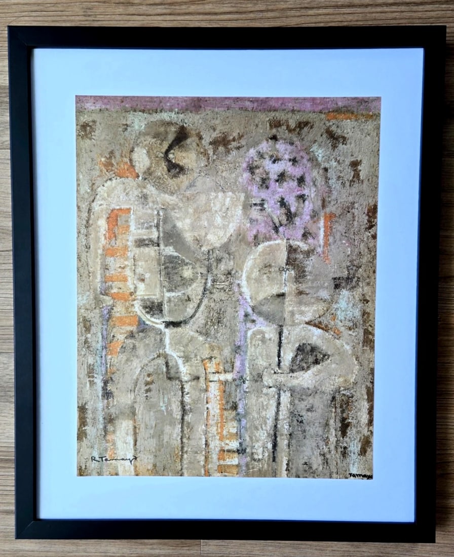 Rufino Tamayo 1977 Large Signed Limited Edition Vintage Print Galeria Misrachi: PAREJA EN BLANCO Original Rufino Tamayo vintage limited edition color print, published by Galería Misrachi, one of the most important galleries historically associated with the artist. Year: