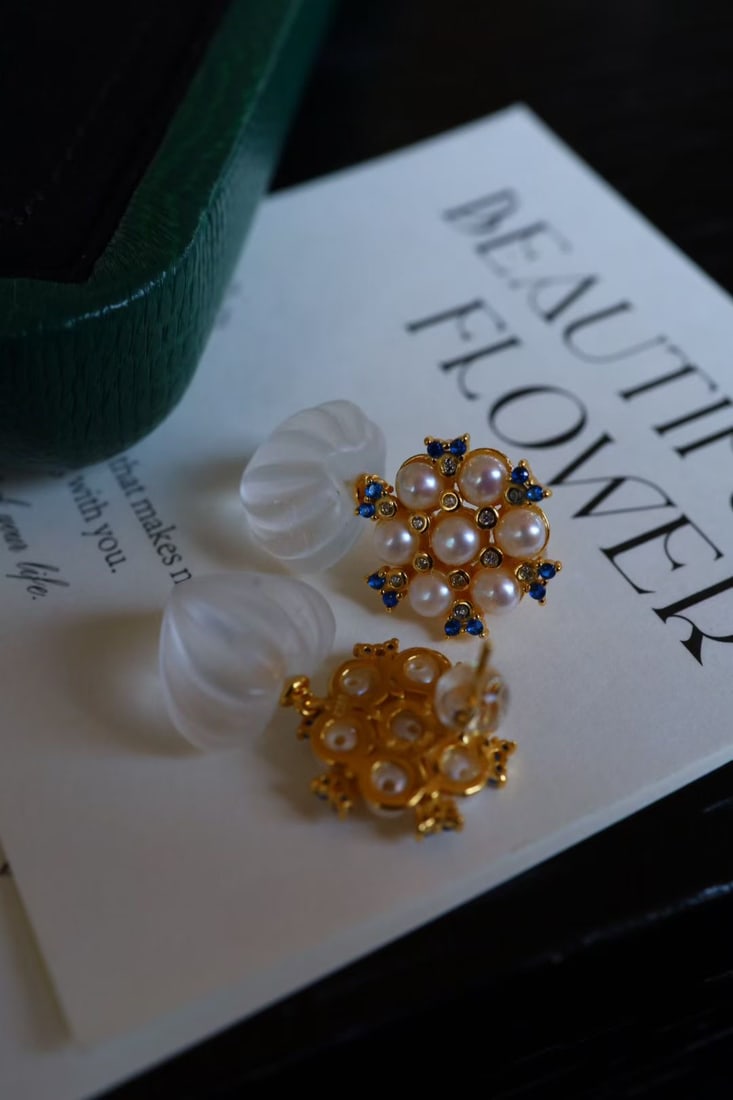 Silver Crystal Pearl Earrings - 4